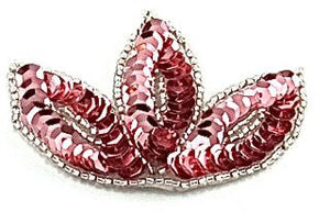 Leaf with Pink Sequins and Silver Beads 2.5" x 2"
