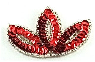 Leaf three Points Red Sequins Silver Beads 2.5" x 2"