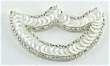 Load image into Gallery viewer, Designer Motif with White Sequins and Silver Beads 2.5&quot; x 1.5&quot;
