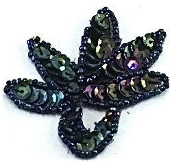 Leaf with Moonlight Sequins and Beads 2.5" x 2.5"