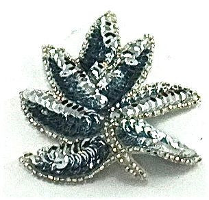 Leaf Single with Ice Blue Sequins and Silver Beads 3" x 4"