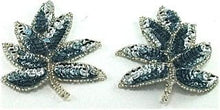 Load image into Gallery viewer, Leaf Pair with Ice Blue Sequins and Silver Beads 4&quot; x 3&quot;