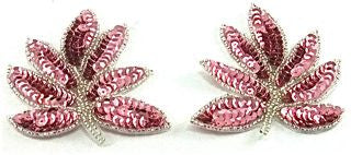 Leaf Pair or Single and Pairs Various Color Sequins with Silver beads 4" x 3"