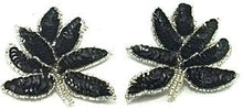 Load image into Gallery viewer, Leaf Pair with Black Sequins and Silver Beads 4&quot; x 3&quot;