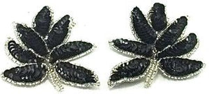 Leaf Pair with Black Sequins and Silver Beads 4" x 3"