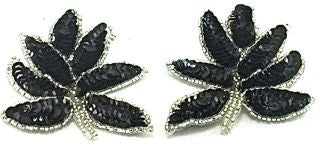 Leaf Pair with Black Sequins and Silver Beads 4