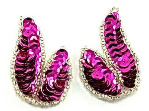 Leaf Pair or Single with Fuchsia Sequins and Silver Beads 1.25" x 2"