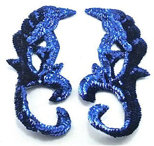 Designer Motif Pair with Royal Blue Sequins and Beads 8.5" x 4"