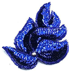 Leaf with Royal Blue Sequins and Beads and Rhinestone Two Variants 6" x 3.5"