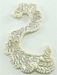 Designer Motif Swirl with White Sequins and White Beads 4" X 2"