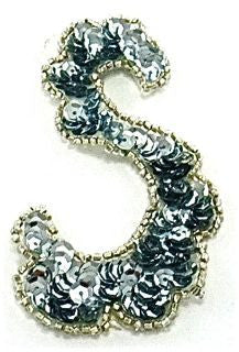 Designer Motif Swirl with Ice Blue Sequins and Beads 2.5" x 4"