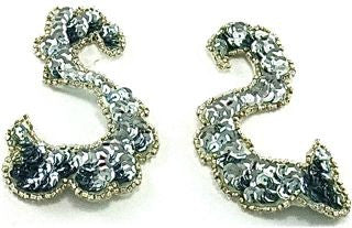 Designer Motif Pair Swirl with Ice Blue Sequins and Silver Beads 2.5" x 4"