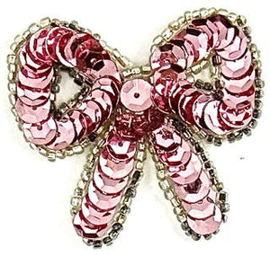 Bow with Pink Sequins and Beads 2" x 2"