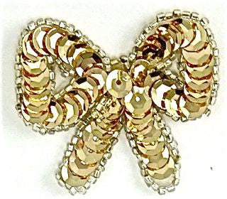 Bow with Gold Sequins and Silver Beads 2"x 2"