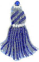 Load image into Gallery viewer, Tassel Silver and Blue Beads with Gem 3&quot; x 4.5&quot;
