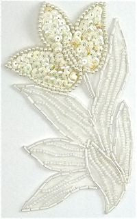 Flower with Two Tone Beige Sequins and Silver Beads 6" x 4"