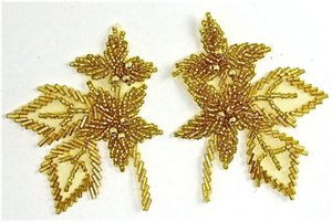 Flower Pair with Gold Beads 3" x 4"