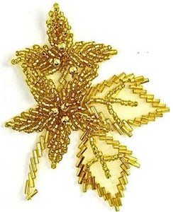 Flower Gold Beaded Single 3" x 4"