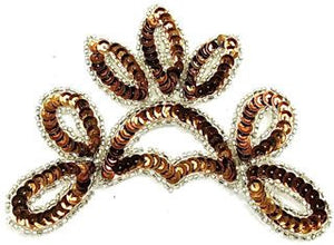 Design Motif Bronze Crown Shaped Sequins with Silver Beads 5" x 5"