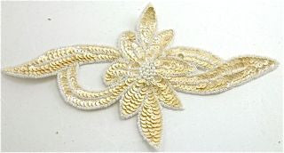 Flower Motif with Beige Sequins and Beads 9" x 5"