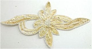 Flower Motif with Beige Sequins and Beads 9" x 5"