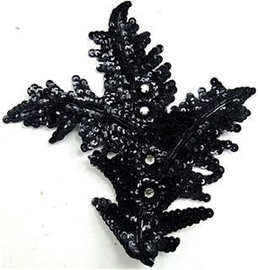 Leaf with Black Sequins and Rinestones 7" x 6"