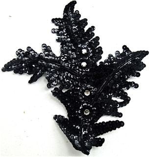 Leaf with Black Sequins and Rinestones 7