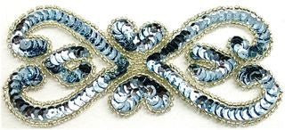 Designer Motif with Ice Blue Sequins Silver Beads 5.5" x 2.5"