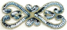 Load image into Gallery viewer, Designer Motif with Ice Blue Sequins Silver Beads 5.5&quot; x 2.5&quot;