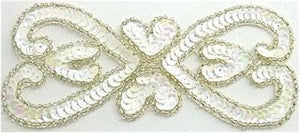 Designer Motif with White Sequins and Silver beads 5.5" x 2.5"