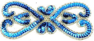 Designer Motif with Blue Sequins and Silver Beads 5.5