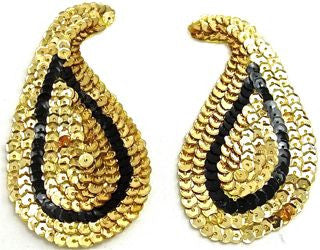 Design Motif Gold with Black Sequin Pair with Black Accent 2.5" x 4.5"