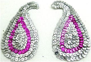 Design Motif Silver Sequin Pair with Pink Accent 2.5" x 4.5"