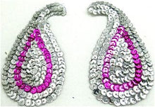 Load image into Gallery viewer, Design Motif Silver Sequin Pair with Pink Accent 2.5&quot; x 4.5&quot;