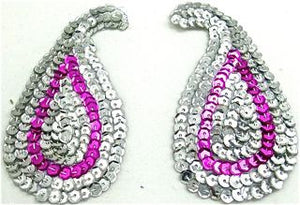 Design Motif Silver Sequin Pair with Pink Accent 2.5" x 4.5"