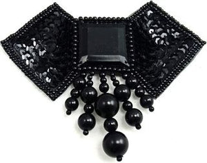 Epaulet Box with Black Sequins and Beads with Square Center 4" x 5"