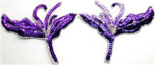 Load image into Gallery viewer, Flower Pair with Purple Sequins and Silvewr Beads 7&quot; x 6&quot;