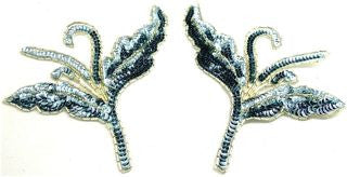 Flower Pair with Ice Blue Sequins and Beads 7" x 6"