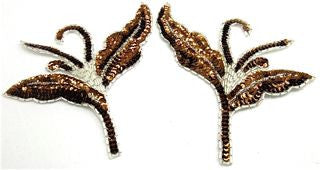 Flower Pair with Bronze Sequins and Silver Beads 7" x 6"