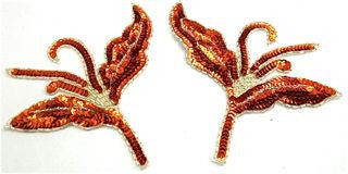 Flower Pair wirh Orange Sequins and Silver Beads &' x 6"