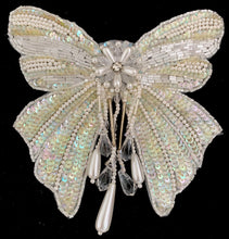 Load image into Gallery viewer, Bow Iridescent Sequin and Beaded Epaulet with Pearls and Rhinestone 6&quot; x 6&quot;