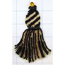 Load image into Gallery viewer, Tassel Black and Gold Beaded with Gem 5&quot; x 3&quot;