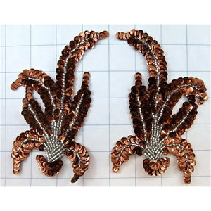 Leaf Pair or Single with Bronze Sequins and Silver Beads 6.5" x 3.5"