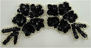 Flower Black with Sequins and Silver Beads 6" x 3"