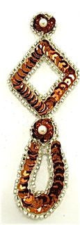 Designer Motif Drop with Bronze and Silver Sequins and Beads 4.5" X 1.5"