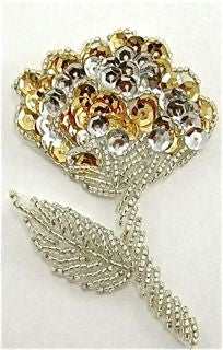 Flower with Silver Beads and Gold and Silver Sequins 3"