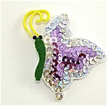 Load image into Gallery viewer, Butterfly, Purple/Silver Sequin wings, Embroidered Iron-On 2&quot; x 2&quot;