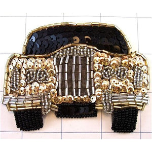 Car Rolls Royce Gold and Black Sequins and Beads 4" x 3"