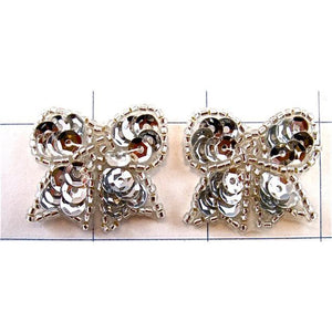 Bow Pair with Silver Sequins and Beads 1"