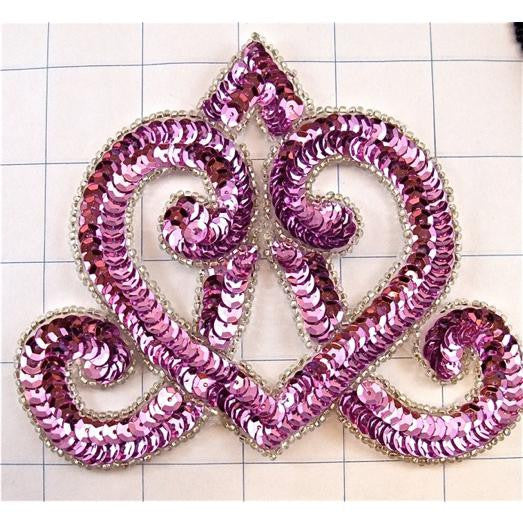 Designer Motif Purple and Silver Sequin Beaded 4" x 5"